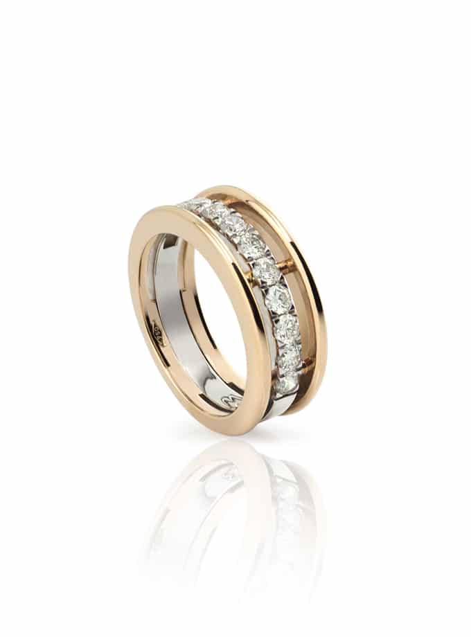 WESSELTON RING W-LINES ROSE GOLD, WHITE GOLD AND DIAMONDS-001