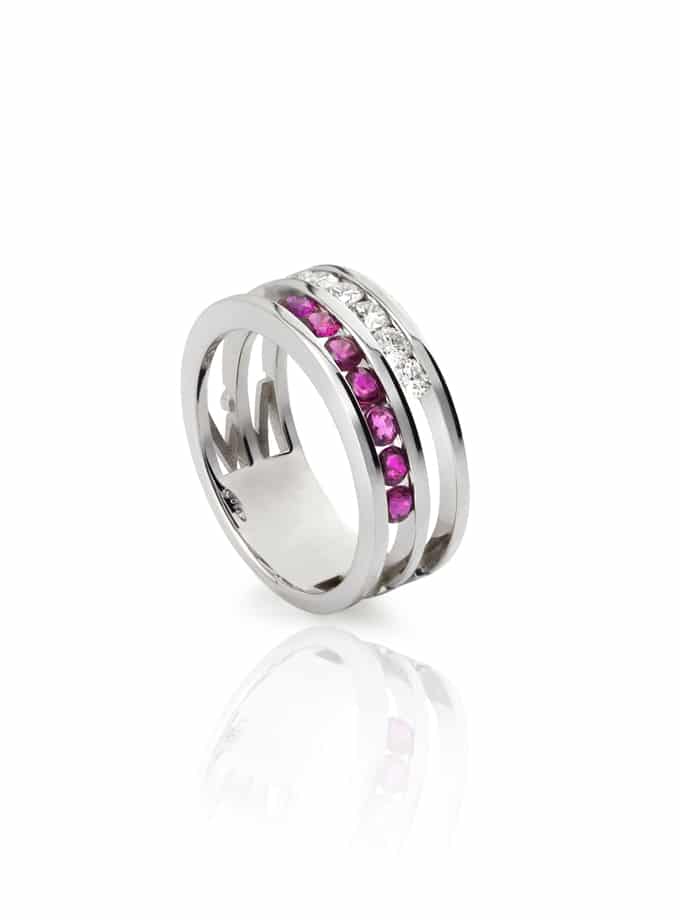 W-LINES RED&WHITE RING IN WHITE GOLD, DIAMONDS AND RUBIES-001