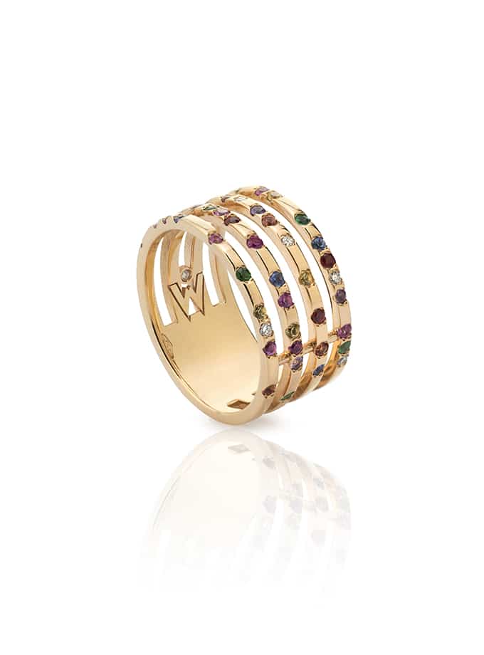 WESSELTON W-LINES TUTTI FRUTTI RING IN ROSE GOLD WITH DIAMONDS AND COLOURED GEMS-001