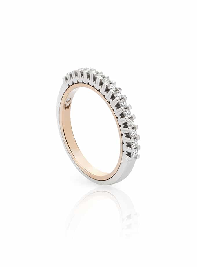 BAGUE DEMI ALLIANCE WESSELTON - OR BLANC ET ROSE AVEC DIAMANTS