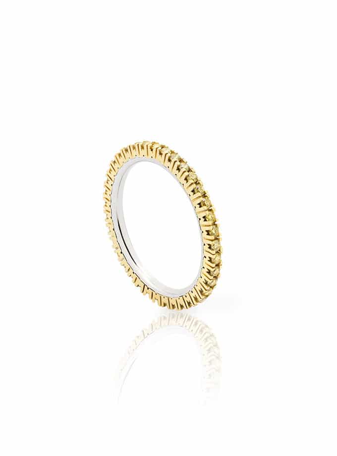 BAGUE ALLIANCE ENTIERE WESSELTON W COLLECTION OR JAUNE ET BLANC AVEC DIAMANTS-001