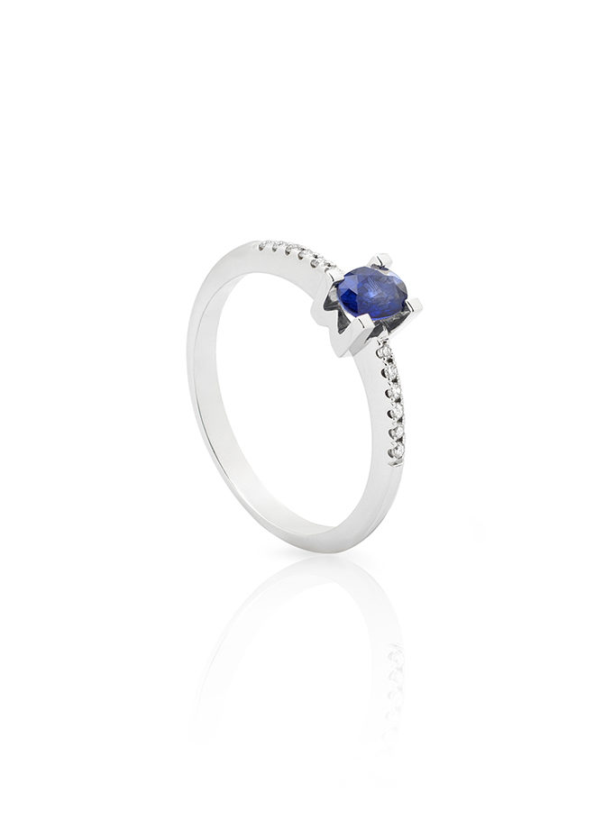 SOLITAIRE BAGUE WESSELTON W COLLECTION OR BLANC, SAPHIR ET DIAMANT-001