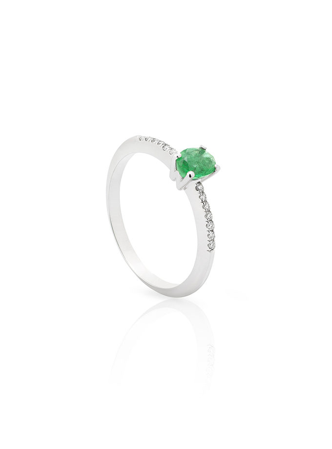 SOLITAIRE BAGUE WESSELTON W COLLECTION OR BLANC, ÉMERAUDE ET DIAMANT-001