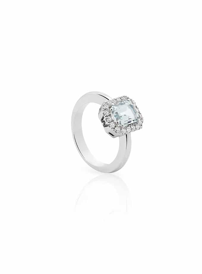 WESSELTON W-ORBIT ROSETTE BAGUE AVEC AIGUE-MARINE ET PAVÉ-001