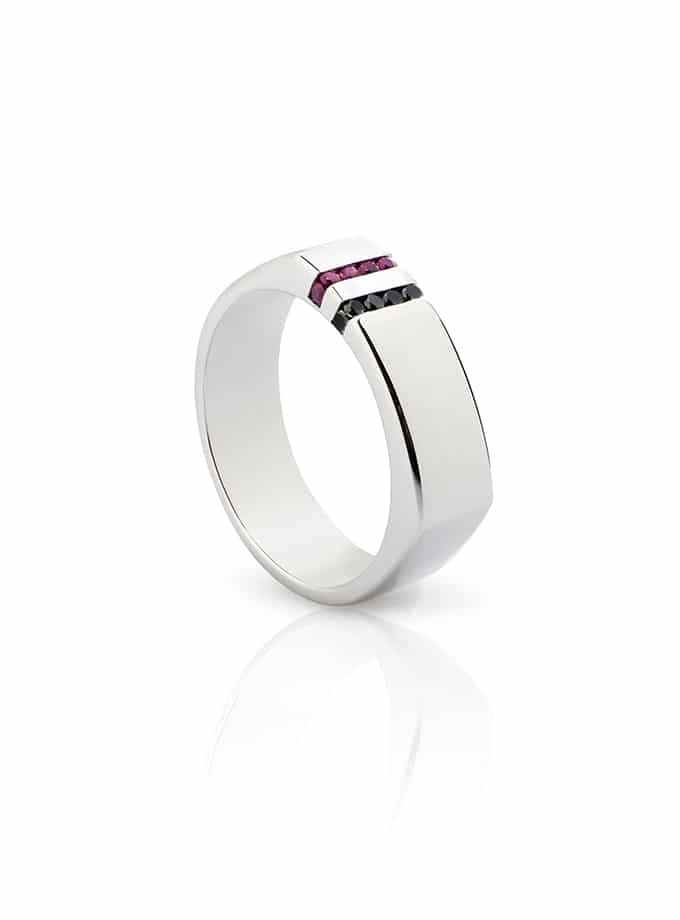 BAGUE ATELIER DE WESSELTON COLLECTION ÀURIA OR BLANC AVEC RUBIS ET DIAMANTS NOIRS-001