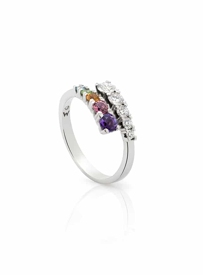 ATELIER DE WESSELTON ESSENCE COLLECTION RING IN WHITE GOLD WITH DIAMONDS AND COLORED STONES-001