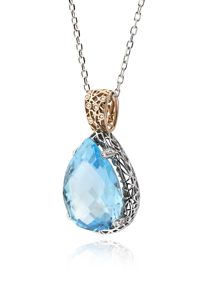 ATELIER DE WESSELTON GEA COLLECTION PENDANT WHITE AND ROSE GOLD WITH BLUE TOPAZ AND DIAMONDS-001