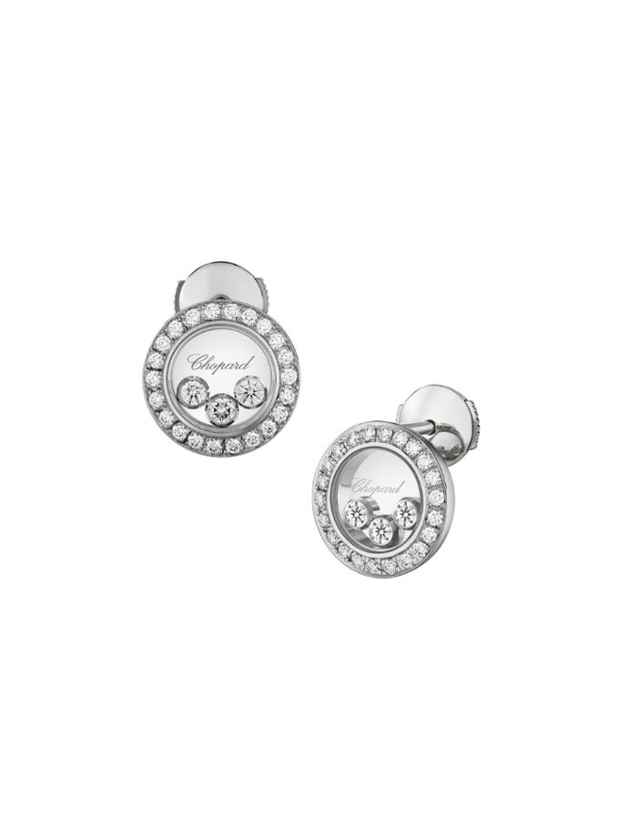 BOUCLES D'OREILLES CHOPARD - HAPPY DIAMONDS ICONS - OR BLANC, DIAMANTS