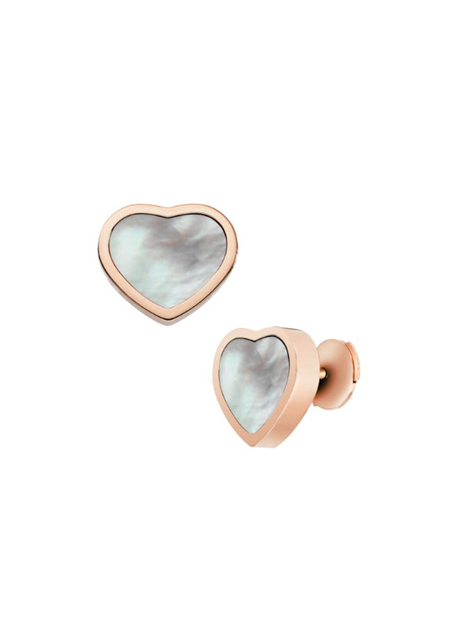 BOUCLES D'OREILLES CHOPARD - HAPPY HEARTS - OR ROSE, NACRE